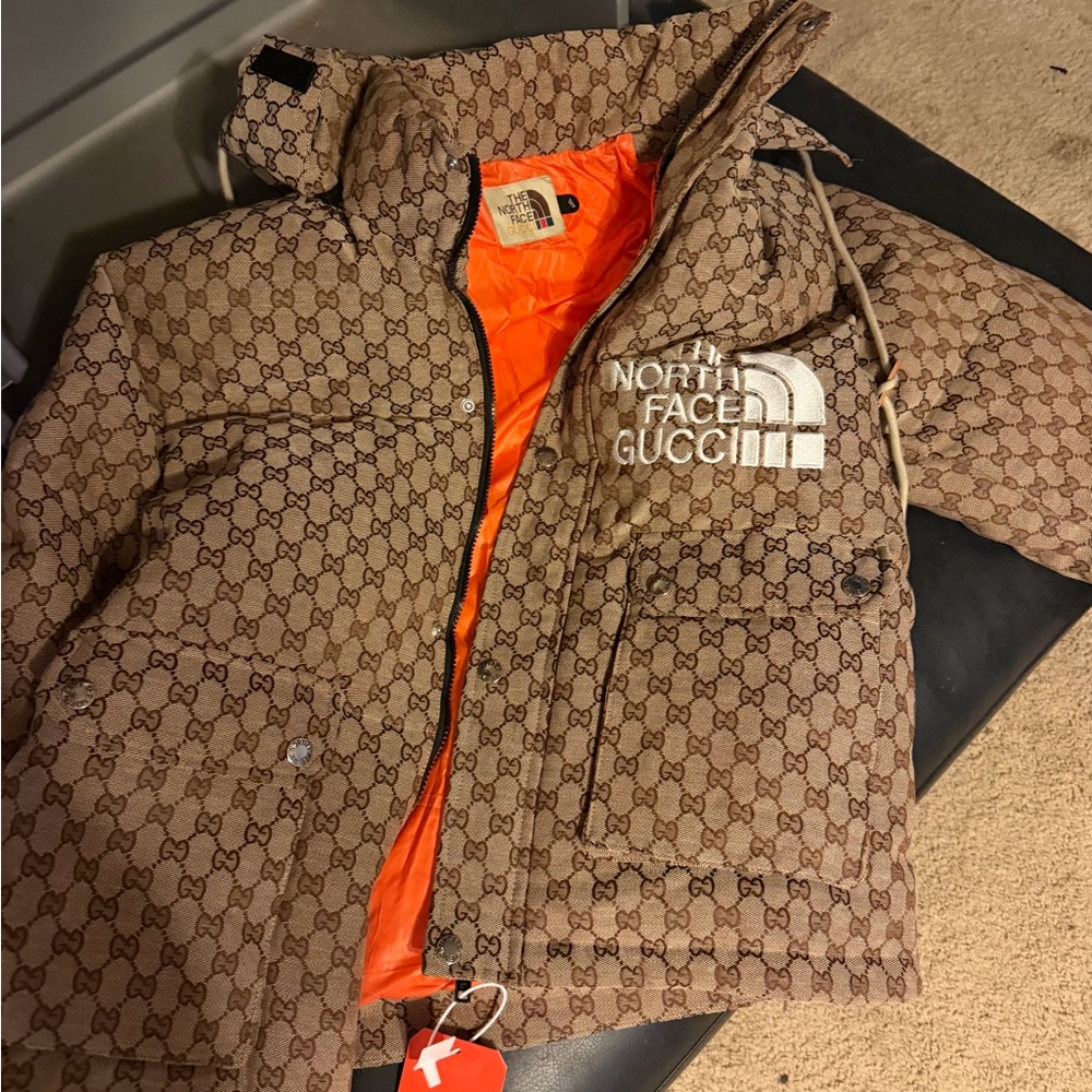 The North Face Brown Patterned Jacket with Orange Lining